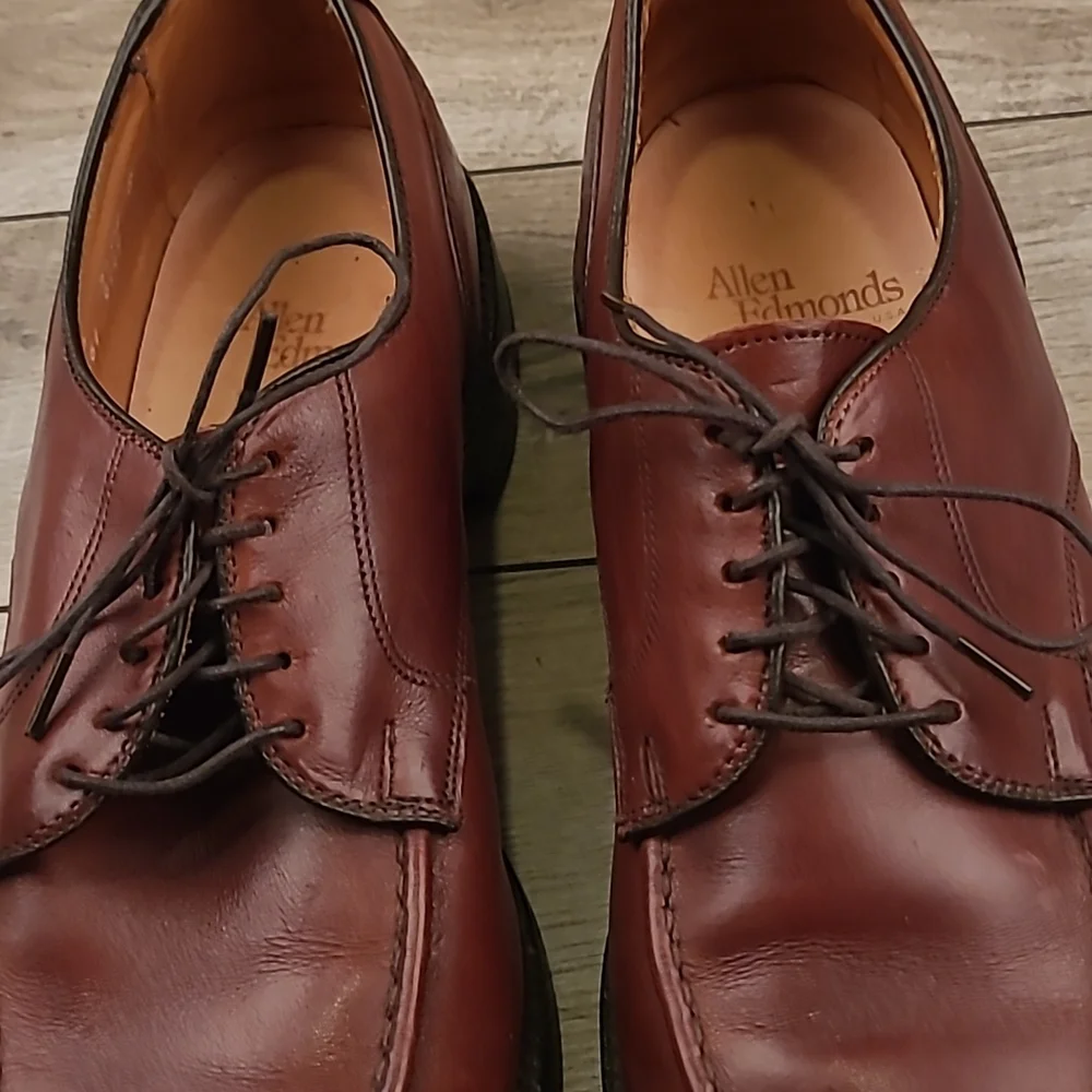 ALLEN EDMONDS Bradley Cherry Brown‎ Leather Sz 10 B Mens Split Toe Dress Shoes